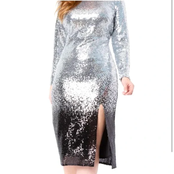 eloquii silver sequin dress ELOQUII Paillette Dress With Big Skirt